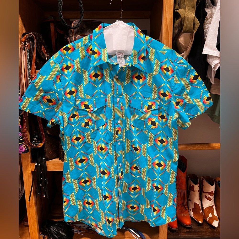 Mens Rock&Roll Denim button up shirt Aztec XL